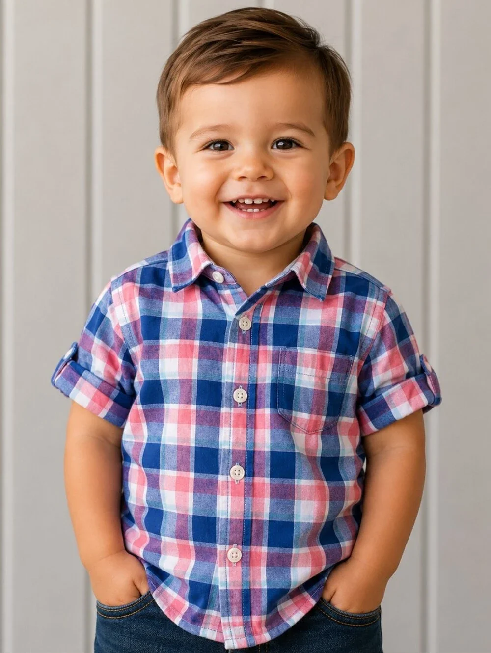 18-24 Boys Plaid Button Up Shirt